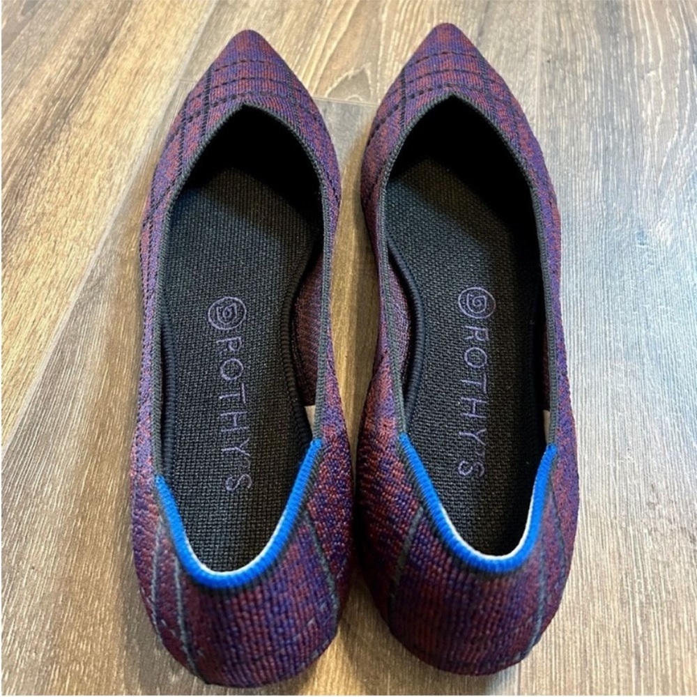 Rothy’s The Point Flats In Cranberry Plaid, Plum Purple Burgundy, Size 10 - Picture 5 of 10